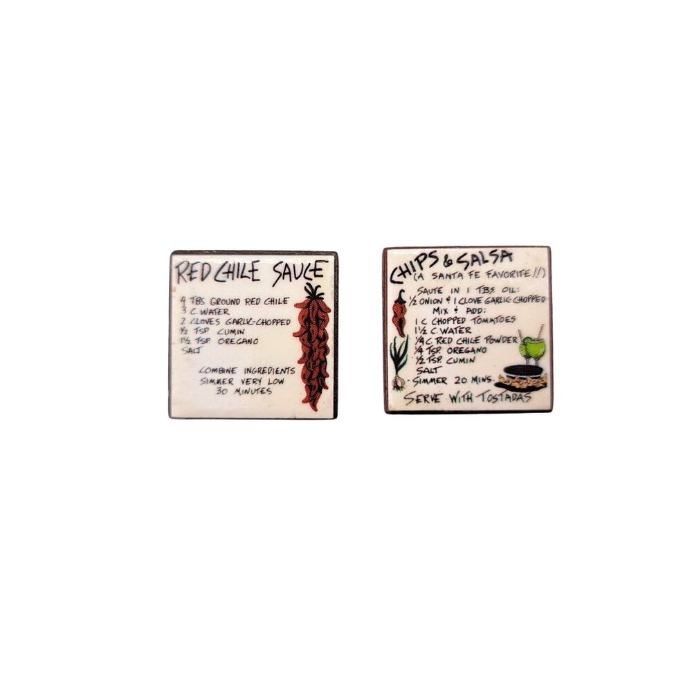 Vintage Ceramic Tile Magnets Recipe Red Chile Sauce Chips Salsa 1 inch Set Of 2